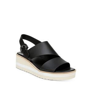 VINCE. Womens Black 1" Platform Goring Shelby Wedge Leather Slingback Sandal 8 M